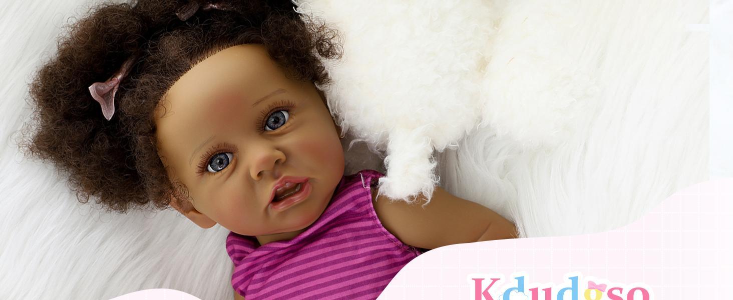 *Realistic Reborn Baby Doll Black - 22 inch African Americans Lifelike Newborn Bebe Doll Girl Caramel Skin Real Life Like Baby Dolls with Birth Certificate & Feeding Kit Gifts for Kids Age 3+ Assorted