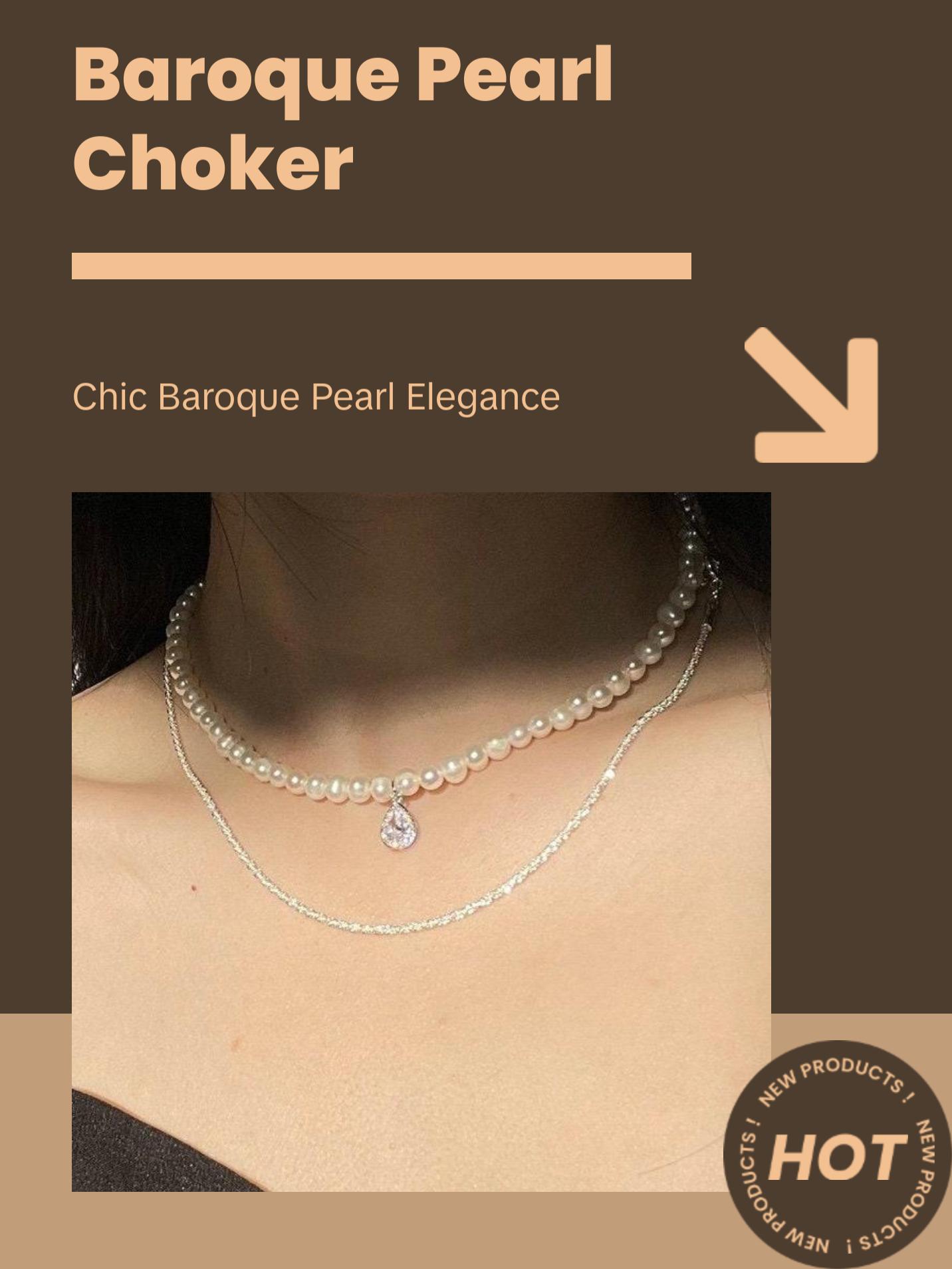 Pearl Choker with Charm, Double Layer Necklace, Freshwater Pearl Necklace, 2 Ways Necklace, Silver chain Teardrop Cz Pendant Pearl Necklace