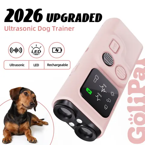 GoliPal 2026 Upgraded Ultrasonic Dog Bark Stopper with 30ft Range Anti-Bark Barking Silencer Rechargeable LED Flashlight User-Friendly Design