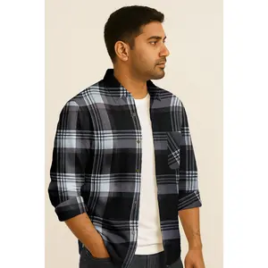 Classic Flannel Style Shirt – Long Sleeve Button Down in Checkered Plaid Pattern
