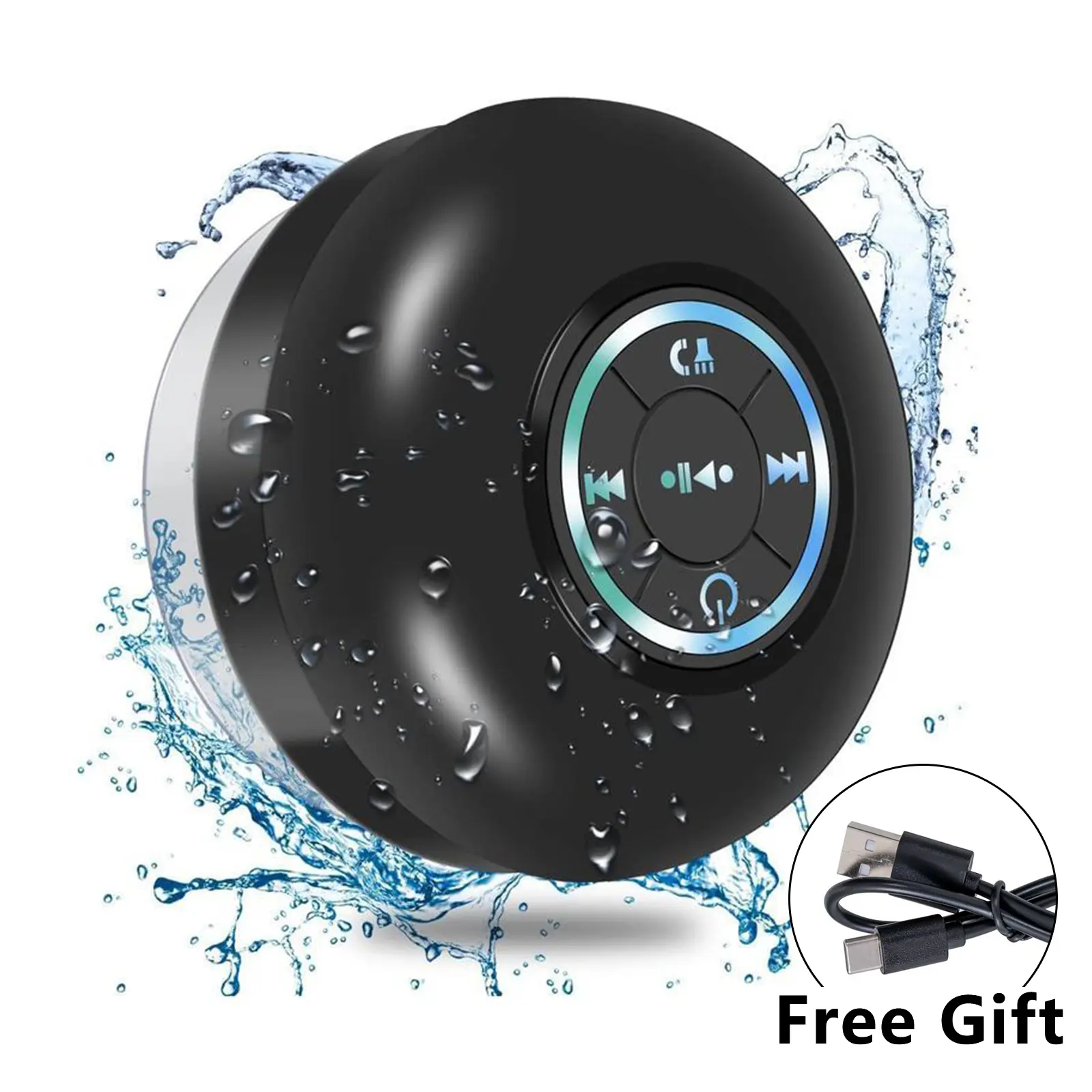 Mini Bluetooth Shower Speaker with Audio, IPX4 Waterproof, LED Light, Rechargeable Hands-Free Speaker for Beach, Home