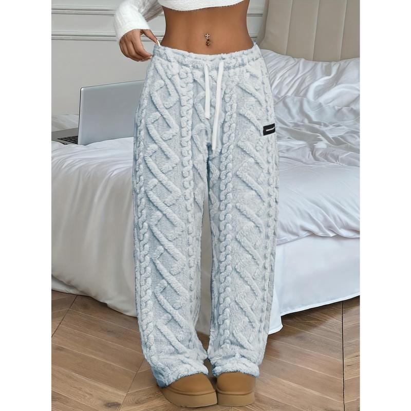 Women's Winter -Lined Casual Pants, Jacquard Fabric, Drawstring Waist, Suitable for Winter Home and Outdoor Wear