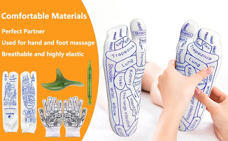 Reflexology Socks with Tools and Gloves Set,Unisex Pressure Point Socks with Reflexology Tools,Acupuncture Socks Kit for Foot Massage,Foot Massage Sock Guide