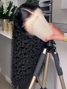 36 38 Inch Deep Wave 13x6 HD Lace Frontal Wig for Women Pre-plucked 180% Density Curly Natural Black Human Hair Wigs 13x4 Lace Frontal Curly Wig Melted Hairline