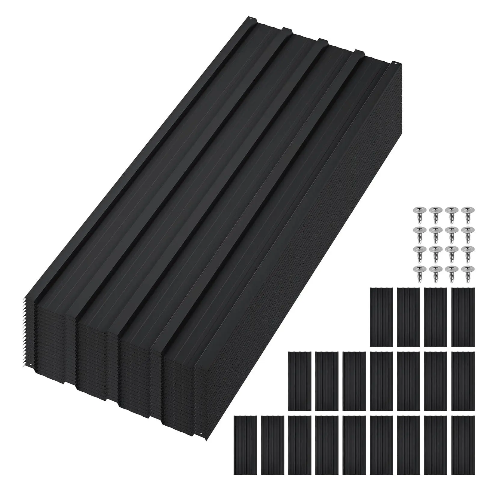 20 Pieces Galvanized Steel Metal Roofing Panels, Heavy-Duty Carport Kits with Screws, Waterproof Corrugated Panels, Easy-Install for Patio Outdoor Use, 42.52 in x 16.77 in, Black
