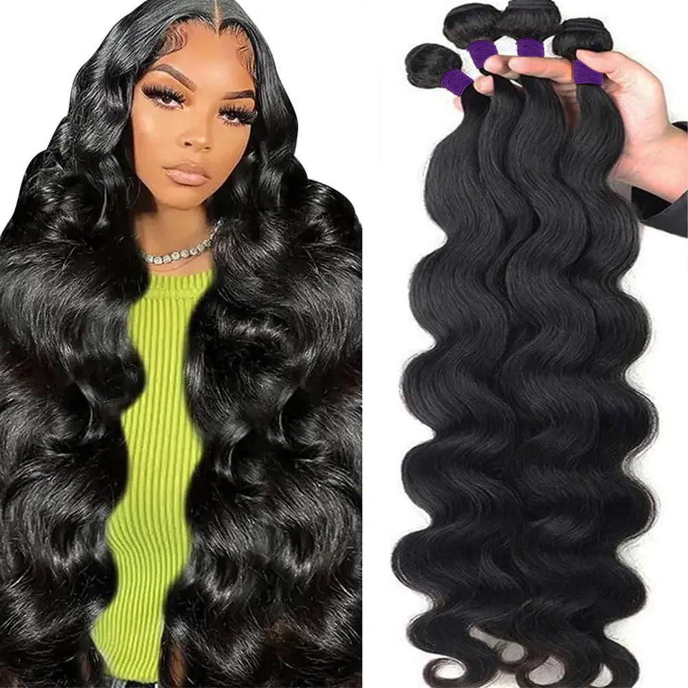 Body Wave Brazilian Virgin Hair Bundles 1 3 4 Pcs 100% Human Hair 12A Grade Remy Weave Natural Black 12-30 Inches Soft Combs Easily