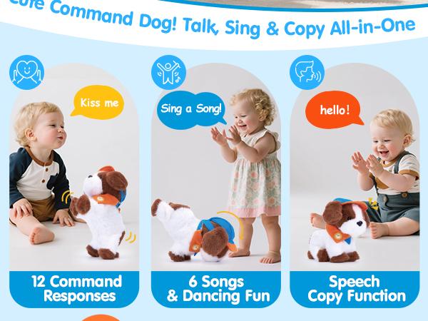 hahaland Interactive Plush Robot Puppy Toy for Kids Voice-Controlled Talking Dog with 12 Commands Singing Dancing Emotional Support Pet Gift for Boys Girls Ages 3+ Cute Valentine's Day Easter Gift for Kids