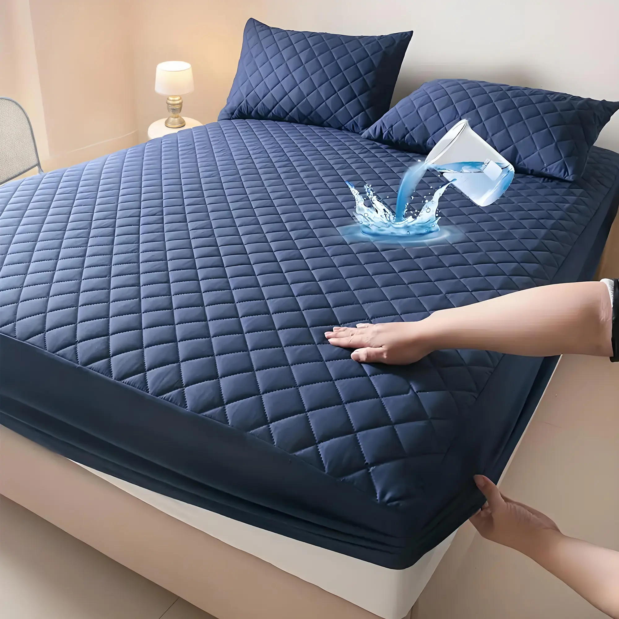 Bepatio Mattress Cover Waterproof, Deep Pocket Mattress Pad Protector Fits to 6''-16'', Breathable Hollow Cotton Filling Quilted Mattress Protector for King Size,Hotel