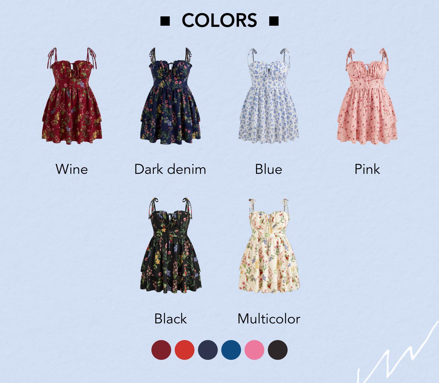 Cider Women's Lightweight Floral A-Line Dress with Adjustable Bust Tie-Front, Puff & Off-Shoulder Sleeves, Stretchy Back Design, Spring Summer Dresses for Women, Plus & Standard Sizes