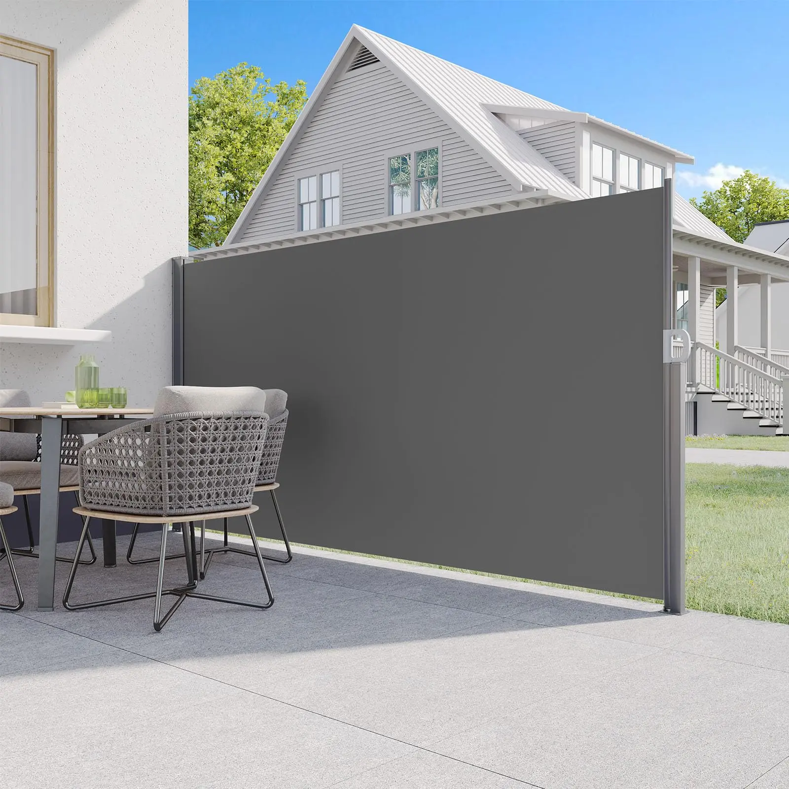 AECOJOY Retractable Side Awning,  Outdoor Side Awning, Splashproof Folding Privacy Screen, 180g Premium Polyester Fabric Room Divider for Patio, Garden and Terrace