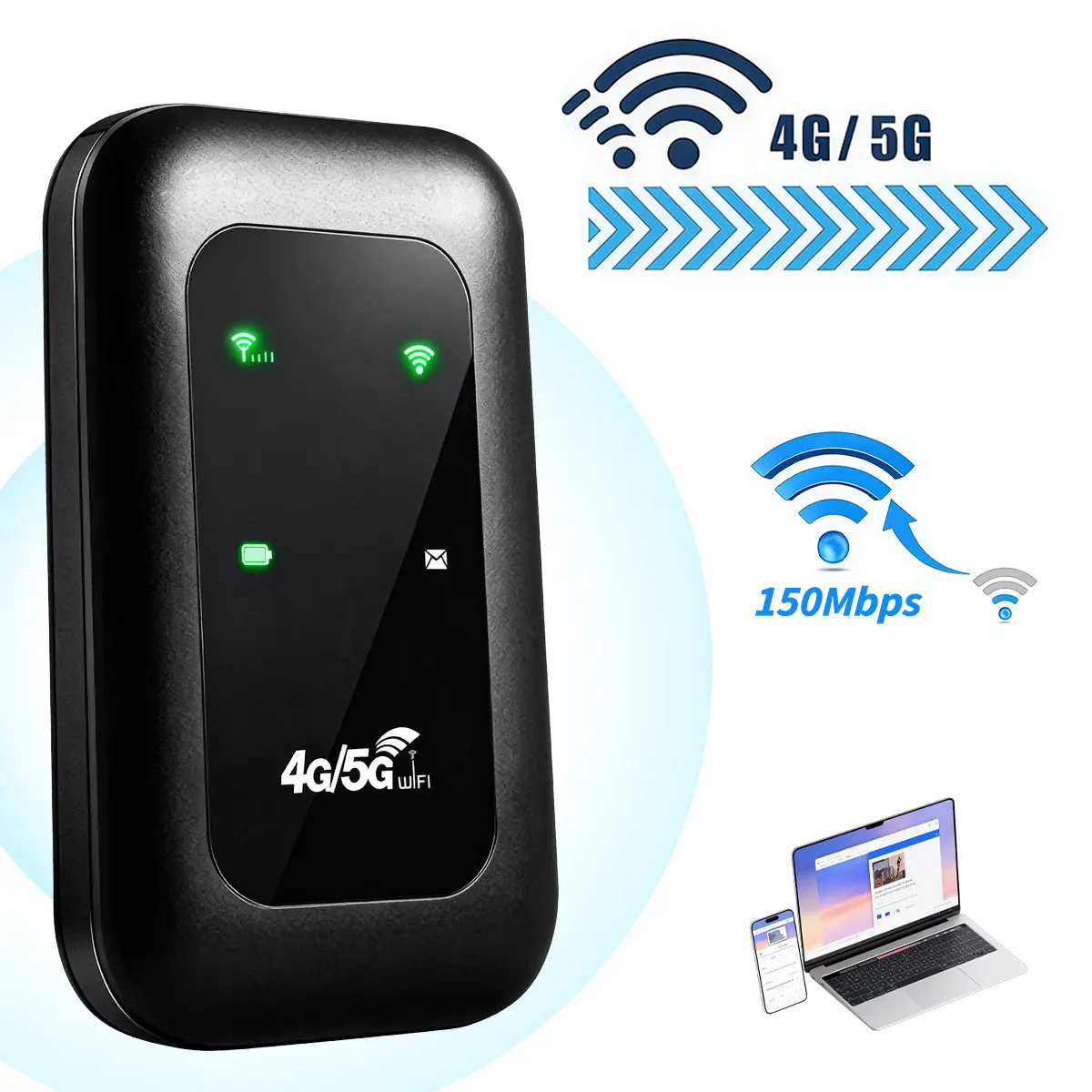 Pocket 4G WiFi Router, Mini Portable Mobile Hotspot, Portable Travel Internet, WiFi Cellular, Easy Connection, Multi-Device Connection Supported, SIM Card Needed, Compact Carry for Daily Use and Vacation Travel