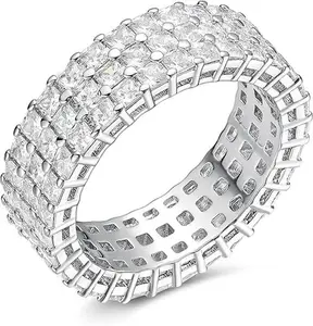 GEMSME Women Eternity Band Stackable Ring 18K White Golden Plated Cubic Zirconia Engagement Wedding Ring Size 5-10 Valentines Day Gift