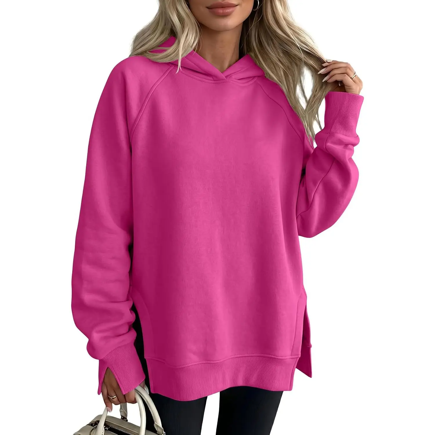 ANRABESS Hoodies for Women Oversized Long Sleeve Sweatshirts | Raglan Sleeve Side Slit Pullover Top, Soft Cozy Warm, Casual Y2K Teen Fashion, Fall Winter Outfits