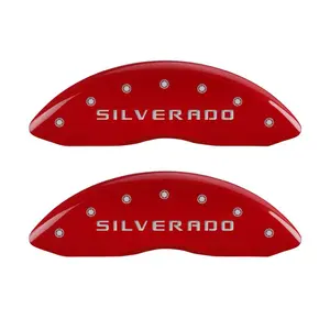 MGP 4 Caliper Covers Engraved Front & Rear Silverado Red finish silver