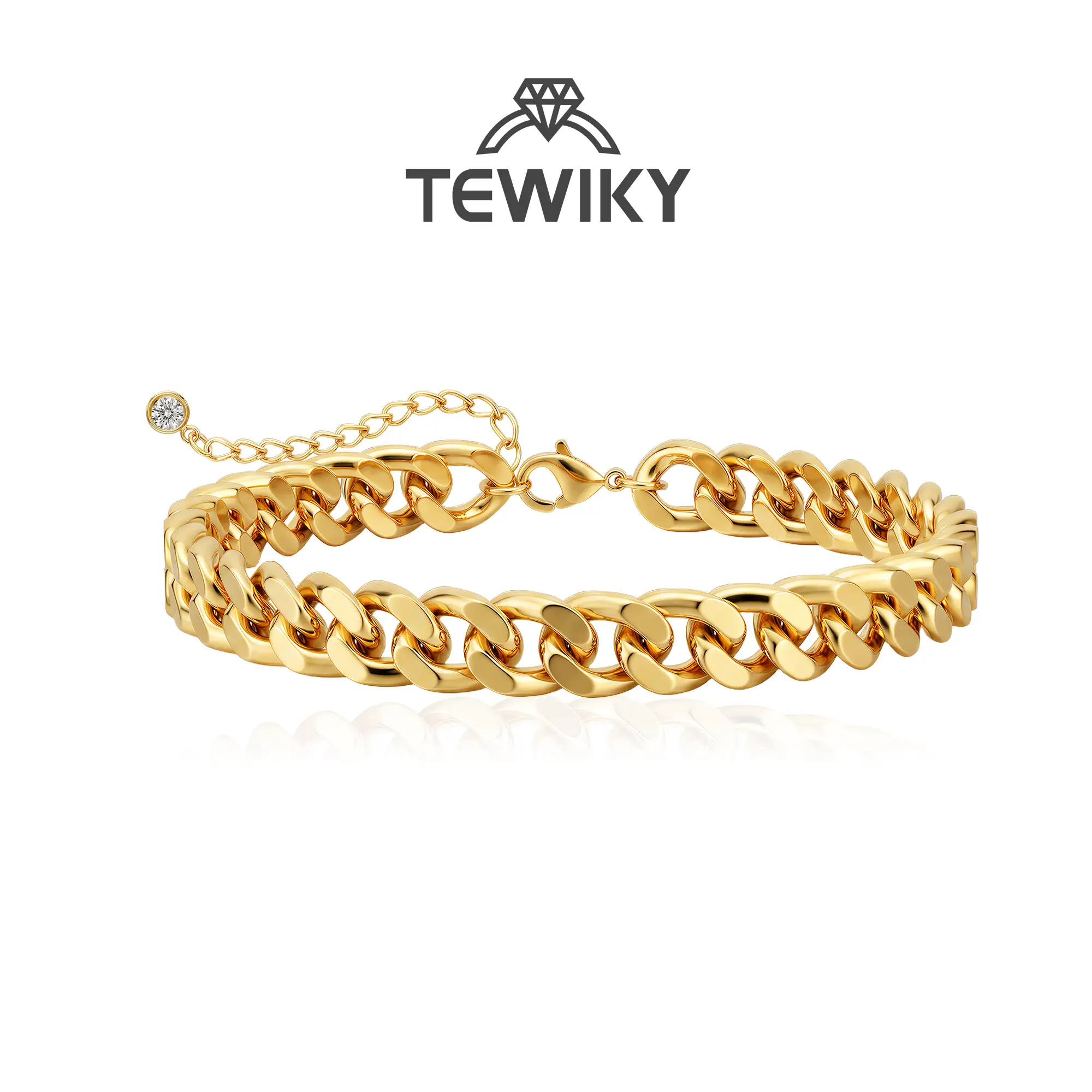 Tewiky Gold Cuban Link Bracelet for Women Men, 9mm Miami Cuban Chain Bracelet, Chunky Gold Bracelet, Waterproof Jewelry, Statement Bracelet, Trendy Fashion Jewelry, Gift for Him Her