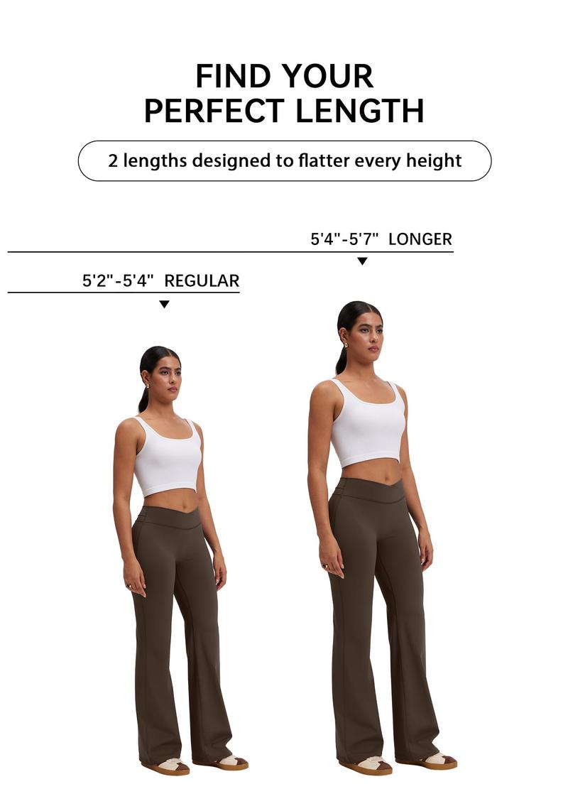 OQQ Women's High Waist Crossover Flare Pants V Back Seam Comfortable Fit Yoga Pants Vacation Outfits Bottoms Basic Minimalist Casual Trouser Leggings