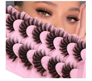 JIMIRE Mink Lashes Wispy Cat Eye Lashes Full 6D Volume False Eyelashes that Look Like Extensions 16MM Thick Soft D-Curly Fake Lashes 7 Pairs Pack