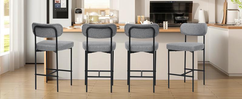 HOMMPA 24'' Bar Stools Set of 2 Fabric Counter Height Barstools Set Upholstered Modern Bar Stools Chairs with Back Metal Legs for Kitchen Island Counter Grey