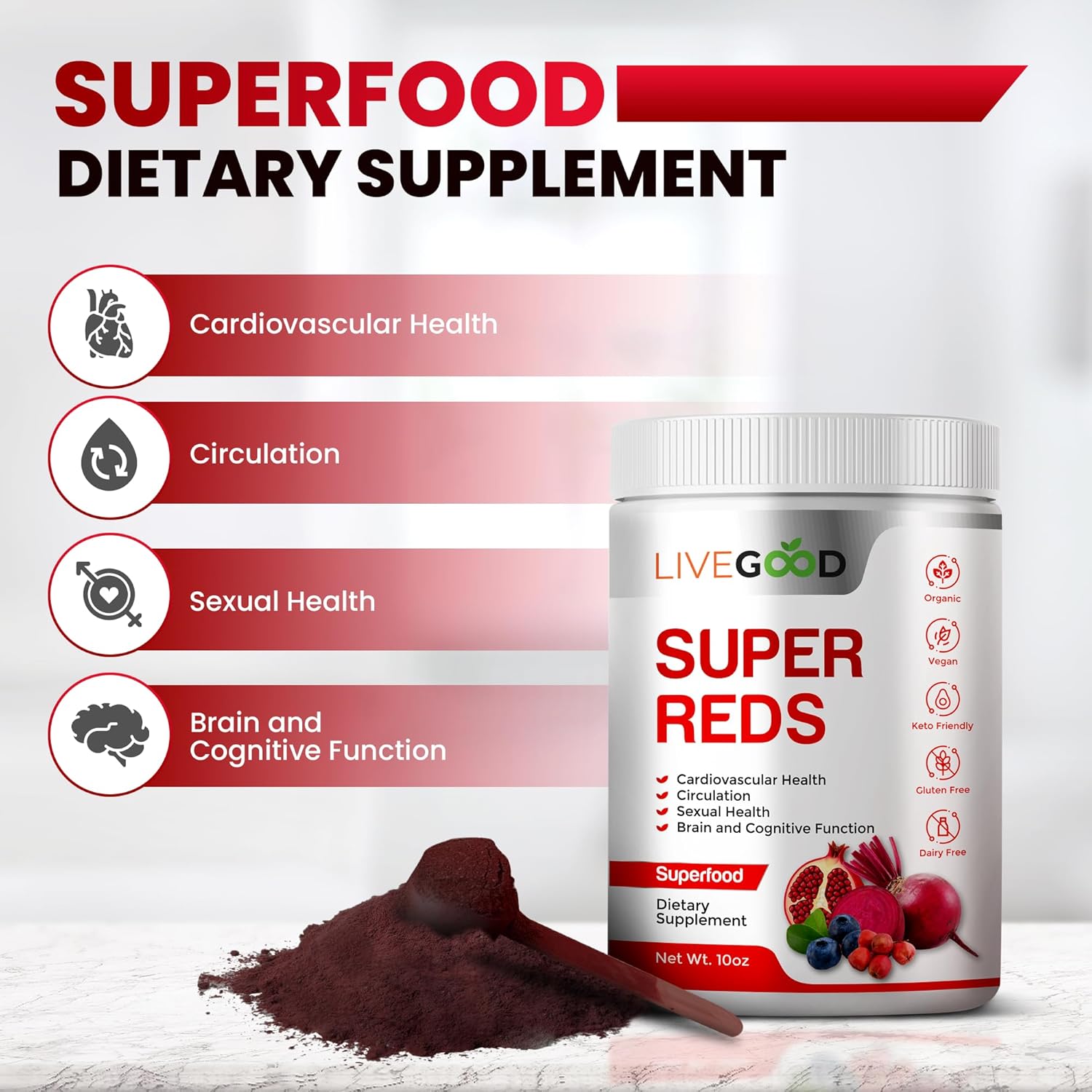 LiveGood Super Greens & Super Reds Bundle – USDA Organic Superfood Powder for Immune Support, Energy, Circulation, Digestive & Cognitive Health (30 Servings Each)