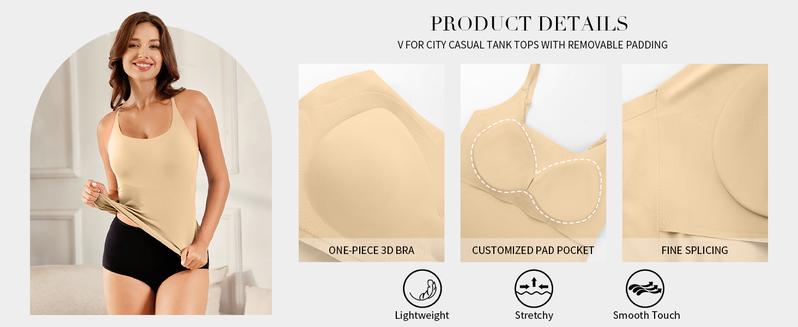 V FOR CITY Women's Basic Scoop Neck Home Tank Tops Adjustable Spaghetti Straps Sleeveless Basic Tops