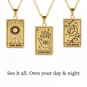 Viral Sun & Moon Tarot Necklace with All-Seeing Eye – Adjustable Mystic Pendant for Courage & Guidance, Gold Tone Gift for Men & Women in Elegant Box