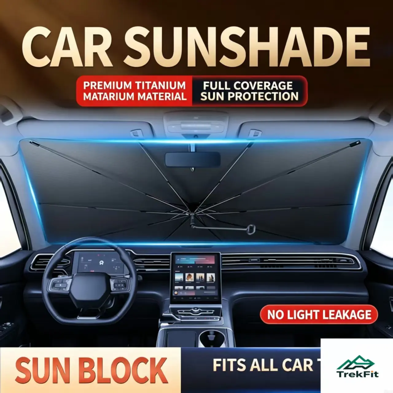 Portable Foldable Car Windshield Sunshade Umbrella, Titanium Silver Nano Ice Crystal UV Heat Shield, Rust Free Frame Windshield Cooling Cover for Sedan SUV Truck Minivan Daily Commute Outdoor Travel