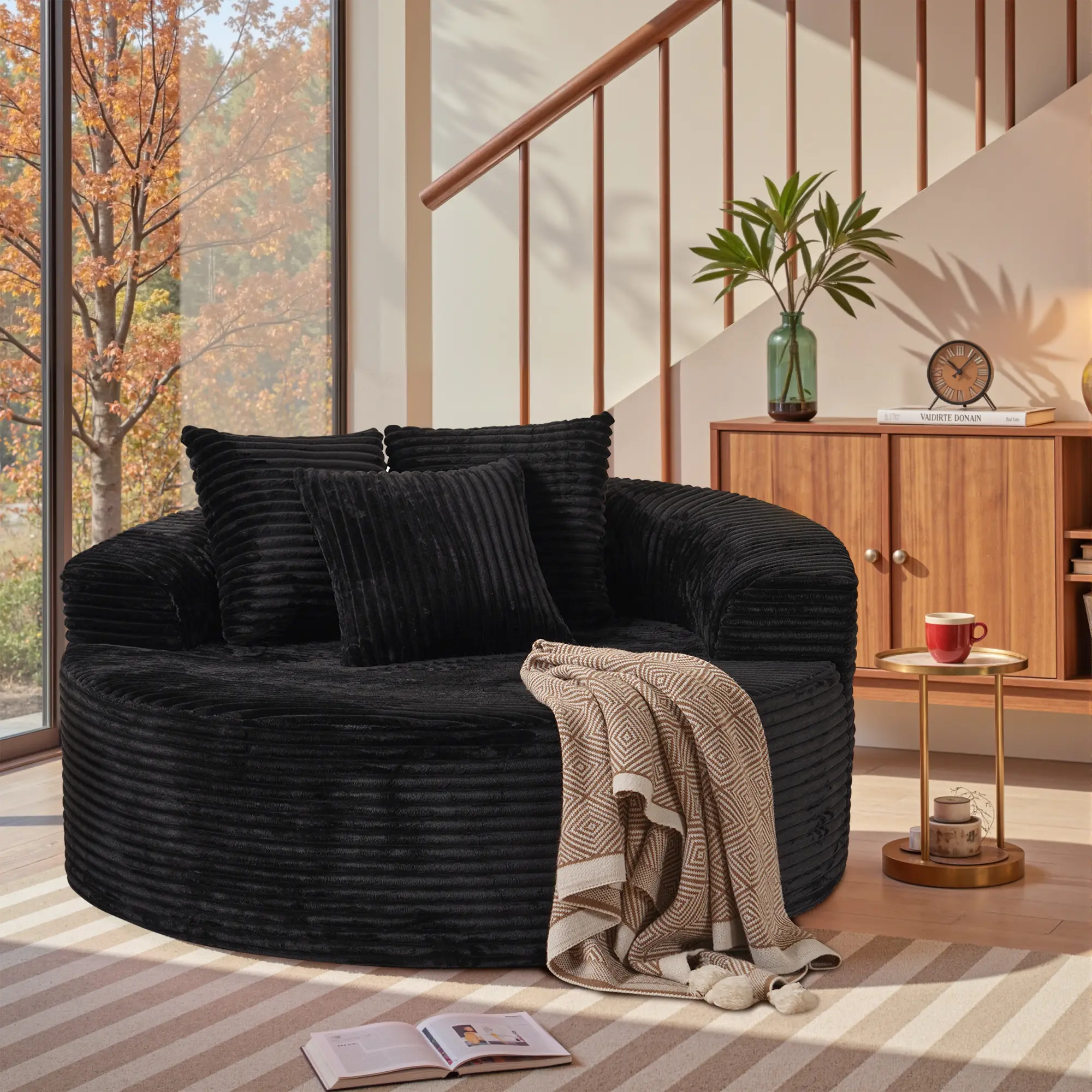 Round Sofa - Black Plush