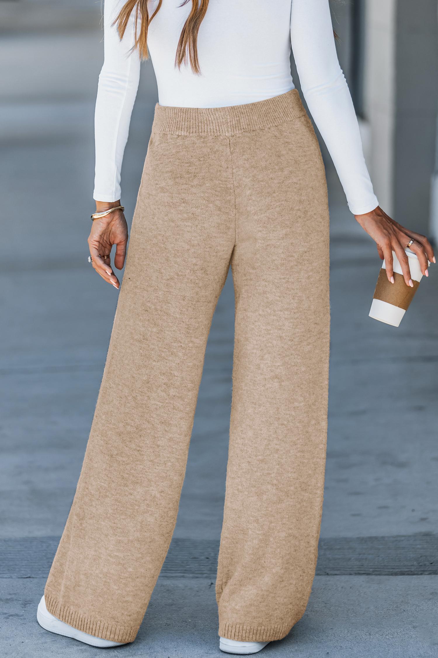 CUPSHE【Sweaters and Pants sold separately】Women Round Neckline Long Sleeves Top And Loose Leg Cozy Sweater Tones Pants Casual Outfit Womenswear Clothes for Fall