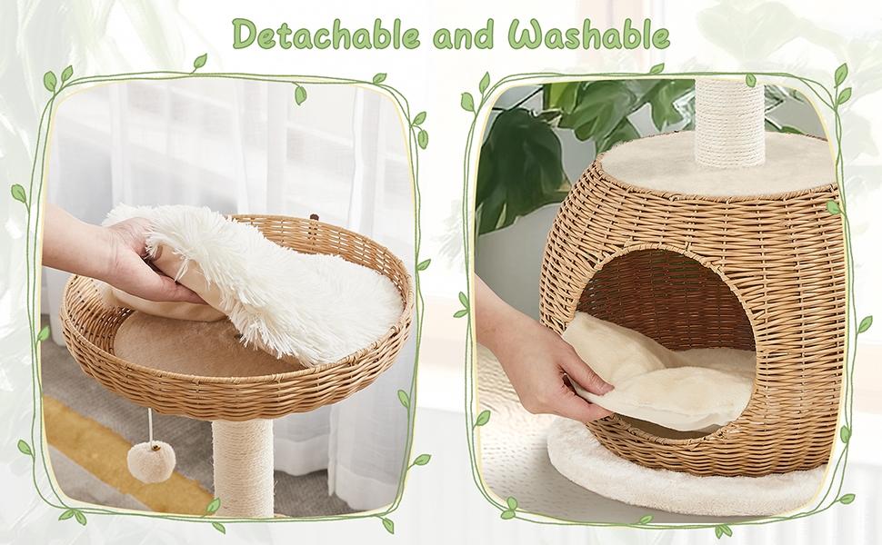 【Mother's Day Gift】Yaheetech 54in Rattan Cat Tree Tower with Luxury Woven Condo, Clear Bowl, Washable Cushions, and Scratching Posts, Cat Furniture for Indoor Cats 【Mother's Day Gift】Yaheetech 54in Rattan Cat Tree Tower with Luxury Woven Condo, Clear Bowl, Washable Cushions, and Scratching Posts, Cat Furniture for Indoor Cats