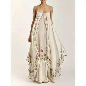 1pc Women's Floral Print Sleeveless Maxi Dress - Casual Polyester Spaghetti Strap Loose Fit Asymmetrical Hem Long Dress, Machine Washable All-Season Versatile for Beach, Picnic, Office & Party, Picnic Clothing, Lightweight Fashion Womenswear Summer