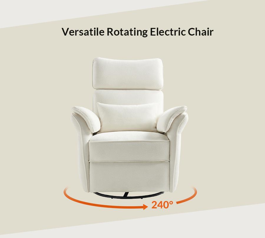 Hulala Cuddle Nursery Power Glider, modern electric nursery chair, 270-degree swivel, high armrests, conveniently flip down, Storage Bags, Lumbar Support, for both mommy and baby, adjustable headrest, waterproof, stain-proof, oil-proof