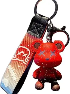 【Cute Bear Couple Car Keychain】Colorful Bear Keychain Men Women Creative Braided Rope Resin Animal Pendant Key Ring Accessories