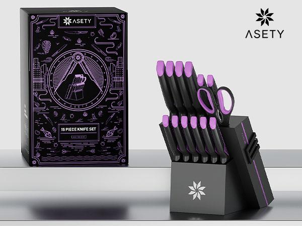 ASETY 15PCS Cyberpunk Knife Set from Future Kitchen Knife Set with Built-in Knife Sharpener Block, Stainless Steel Knife Block Set, Dishwasher Safe Mordern Knife Set, Elegant Box for gift Lightweight Sturdy