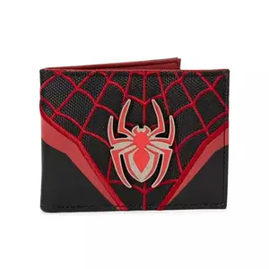Men's Red and Black Spider Wallet with Embossed Logo and Web Design