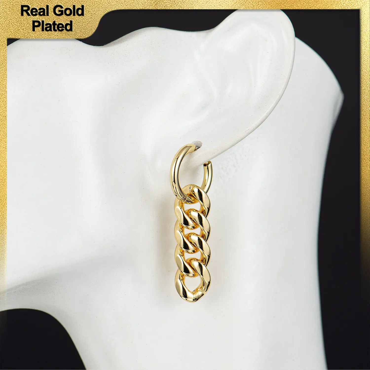 Holylegend 14K Real Gold-Cuban Link Trendy ，14K Real Gold Cuban Link Drop Earrings – Luxe Reflective Shine, Versatile Daily Wear & Thoughtful Gift