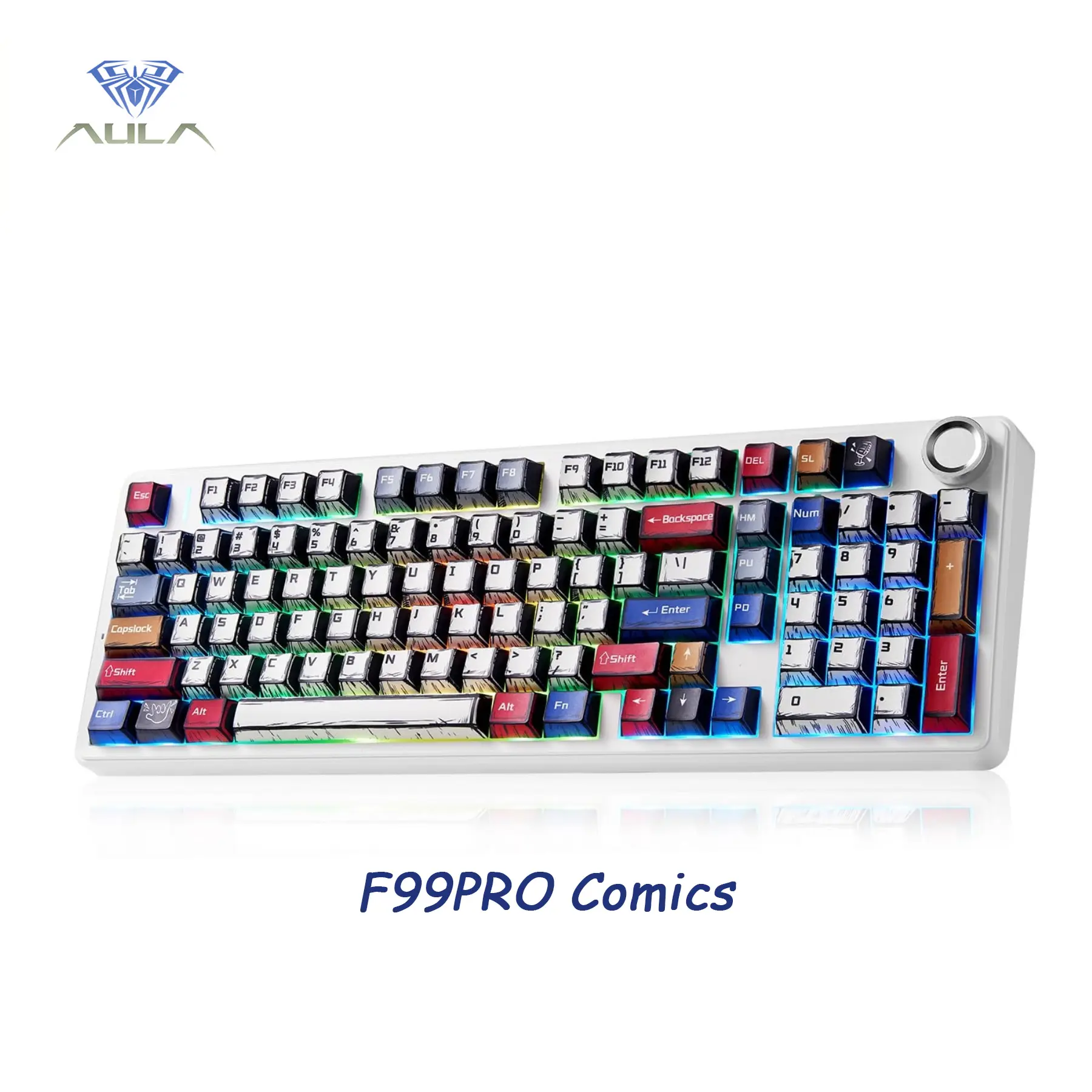 Restock Aula F99PRO/F99/F106PRO/F75 Wireless Gaming Keyboard with 8000mAh Battery, Hot Swappable Comics Creamy Mechanical Keyboard, 2.4GHz/Type-C/BT5.0 ( Graywood & Vector switches & Reaper Switch&Blaze Switch)
