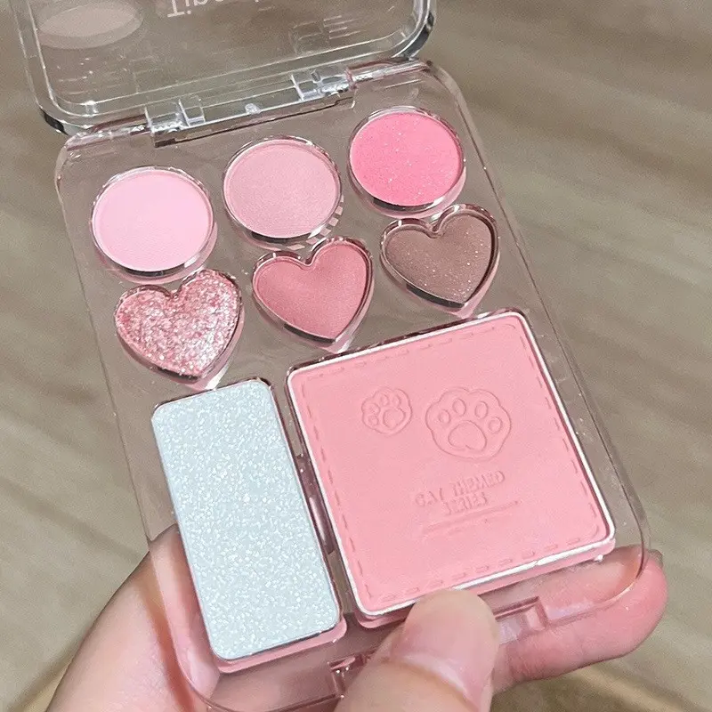 8-Color Heart-Shaped Eyeshadow Palette, Matte & Shimmer Highlighter Blush Combo, Long-Lasting, Beginner-Friendly Makeup, Shimmer Matte Eyeshadows