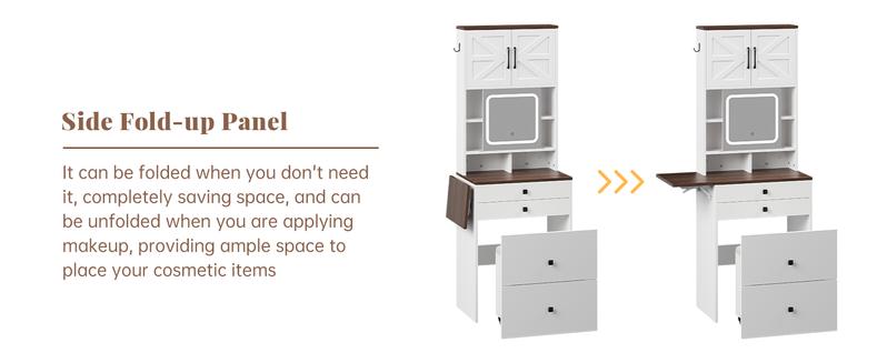 【Valentine’s Day Gift】3 in 1 Small Vanity Desk with Mirror and Light, Makeup Vanity Table with Drawers for Small Space, Compact Mini Corner Vanity Set Dressing Table