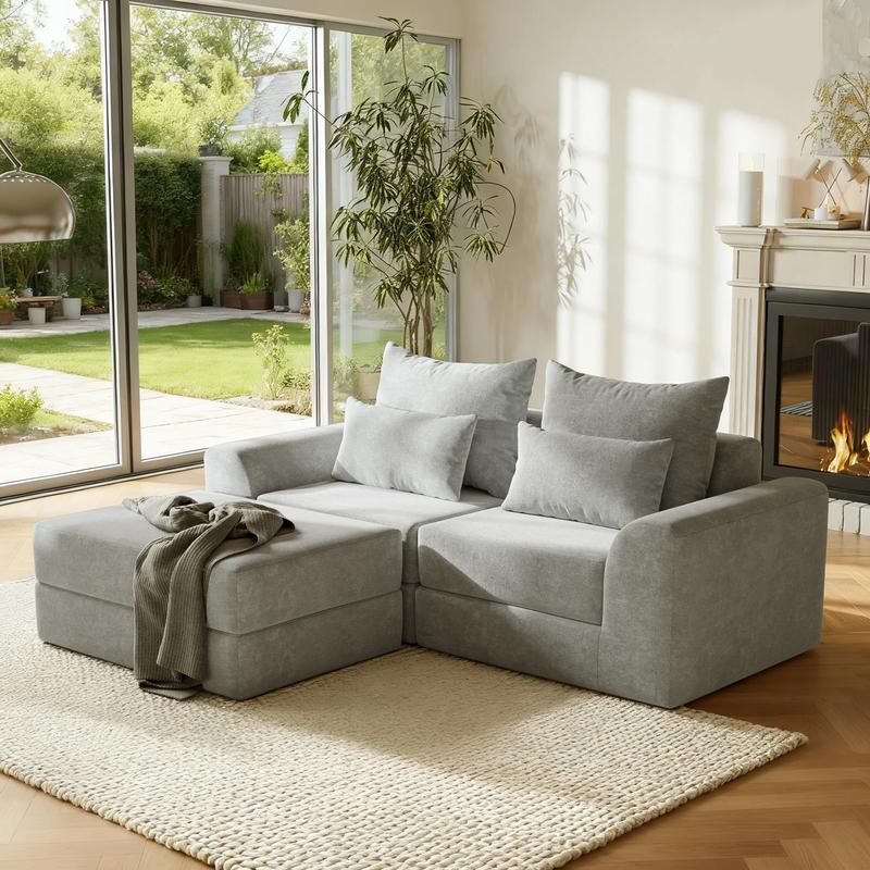 [New Year Deals] Modular loveseat with Ottoman, L-Shape Boneless Couch, Customizable Sectional Couch, Free Combination Design Sleeper Sofa,Gifts for the Whole Family: Husband & Wife, Mom & Dad