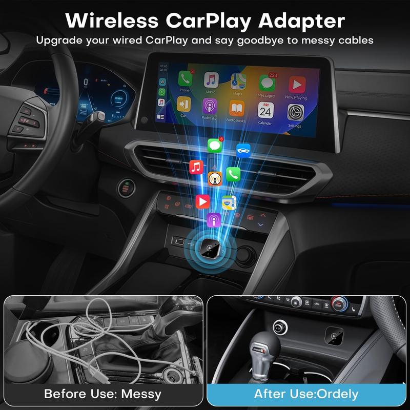 2-in-1 Wireless CarPlay & Android Auto Adapter, Plug & Play CarPlay Dongle Converts Wired to Wireless, Fast Auto-Connect, No Delay, Compact Design for iPhone & Android with USB/USB-C Port(Black)