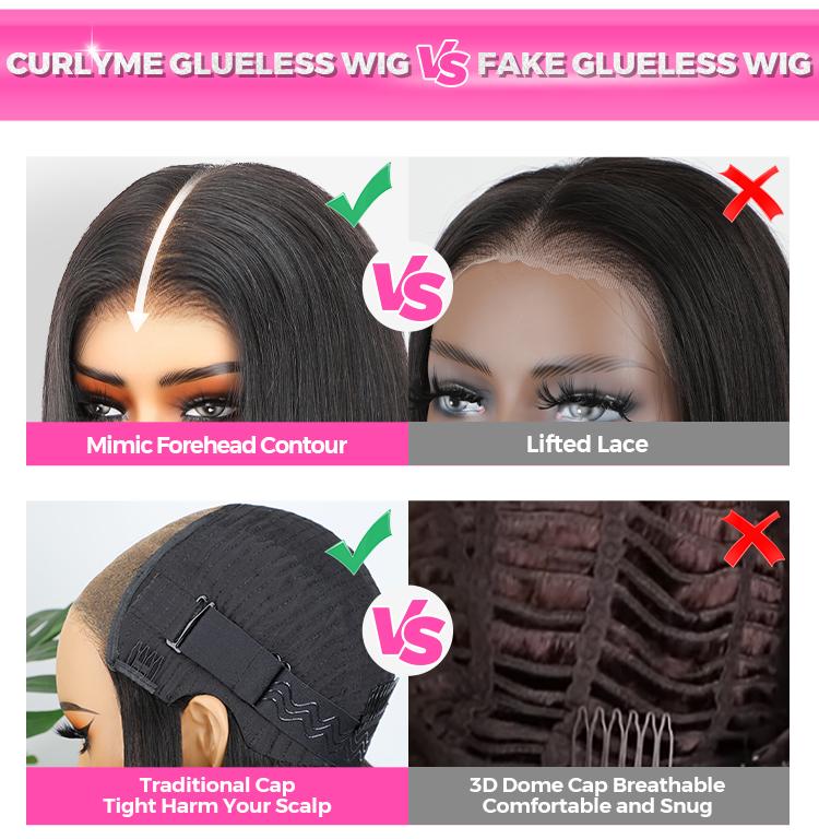 CurlyMe Wear Go Glueless Pre Bleached Tiny Knots Kinky Straight Human Hair Wigs Pre Cut 7x5 HD Lace Front Wig Pre Plucked Beginner Friendly- Natural Black #TiktokShopSpringGlowUp #Greenish