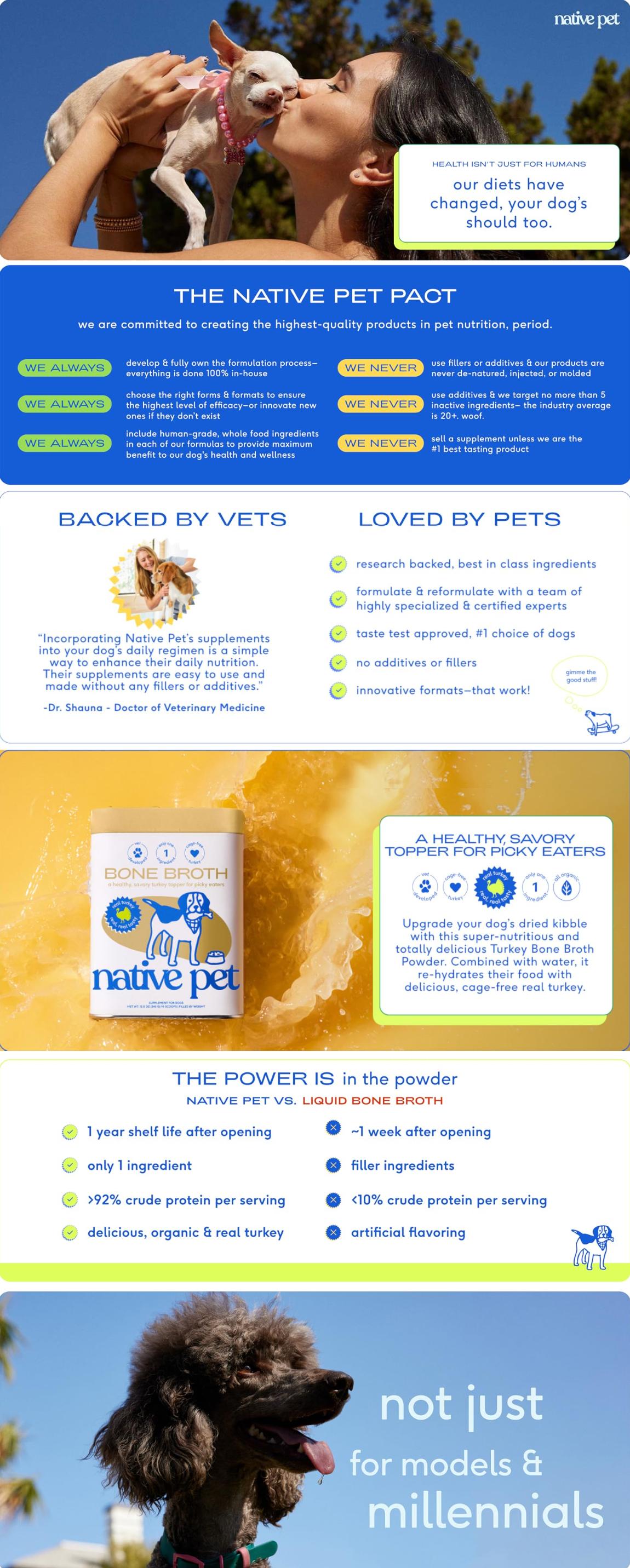 Native Pet Turkey Bone Broth Powder Dog Food Toppers for Picky Eaters - Provides Extra Nutrition for Joint Strength, Immune Support & Heart Health