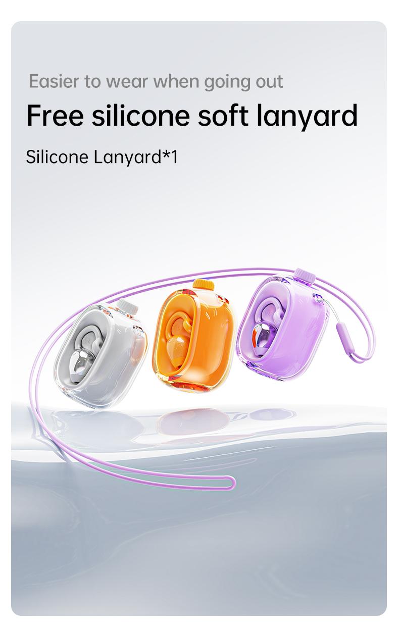 In-ear Ear Clips Wireless Earbuds, 360° Rotation decompression tool, Bluetooth 6.0 High-definition call Earphones, 30h Super Long Battery Life Headphones,suitable for work,sport, with silicone soft lanyard
