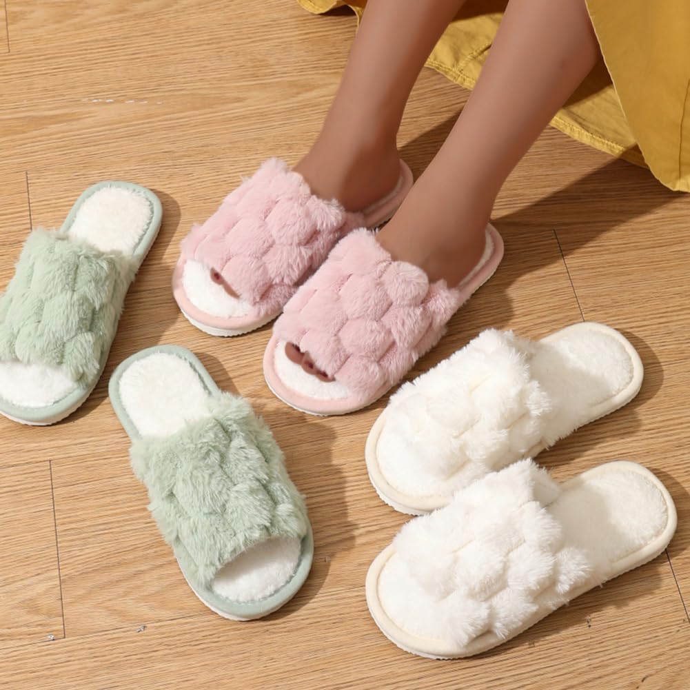 Cozy Hexagonal Plush Winter Slippers for Women and Couples Elegant Two-Tone Design with Fluffy Faux Fur Trim Soft EVA Sole Comfortable Indoor Footwear Slippers Round Toe Non-Slip Features Hand Washable