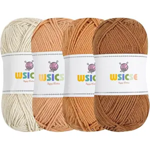 4 PCS Crochet Yarn, 560 Yard Soft Yarn for Crocheting Assorted Colors Fluffy Yarn for Crochet Hand Knitting Easter Decorations Gifts 1 Skein/140 Yard-Brown