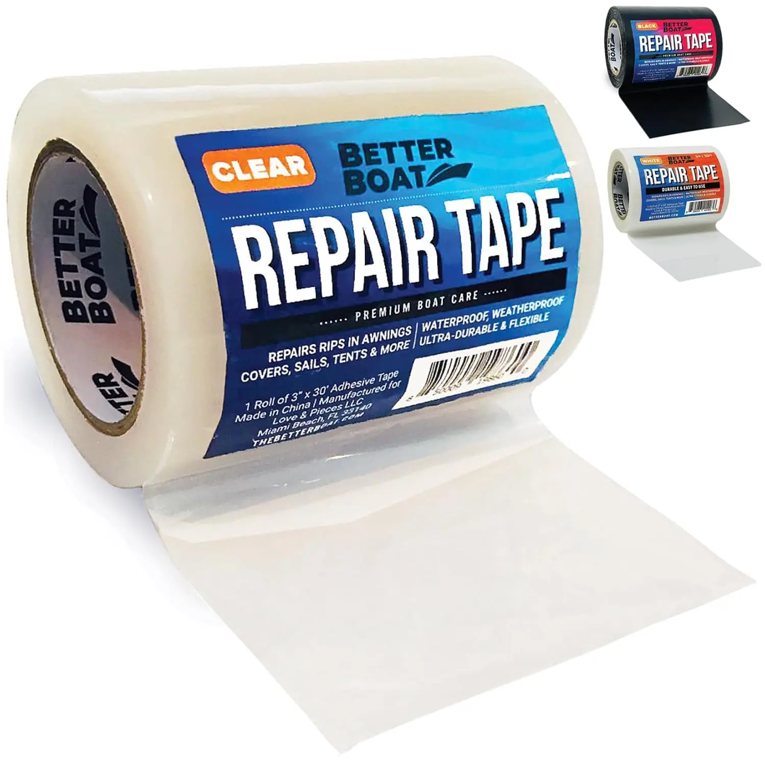 Repair Tape for Fabric and Vinyl 30ft x 3in, Clear Waterproof Patch Tape for RV Awning Canvas Tent Tarp Sail Canopy Boat Cover, Heavy Duty