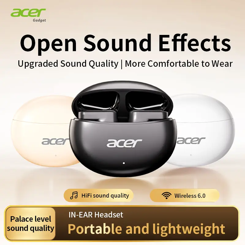 Acer OHR627 In-Ear Short-Stem Wireless Headphone with Bluetooth 5.4, ENC Noise Cancellation, 3D Surround Sound, Audio-Video Sync, Pure Vocal Mode, Long Standby, Type-C Fast Charging, Waterproof Comfort Fit