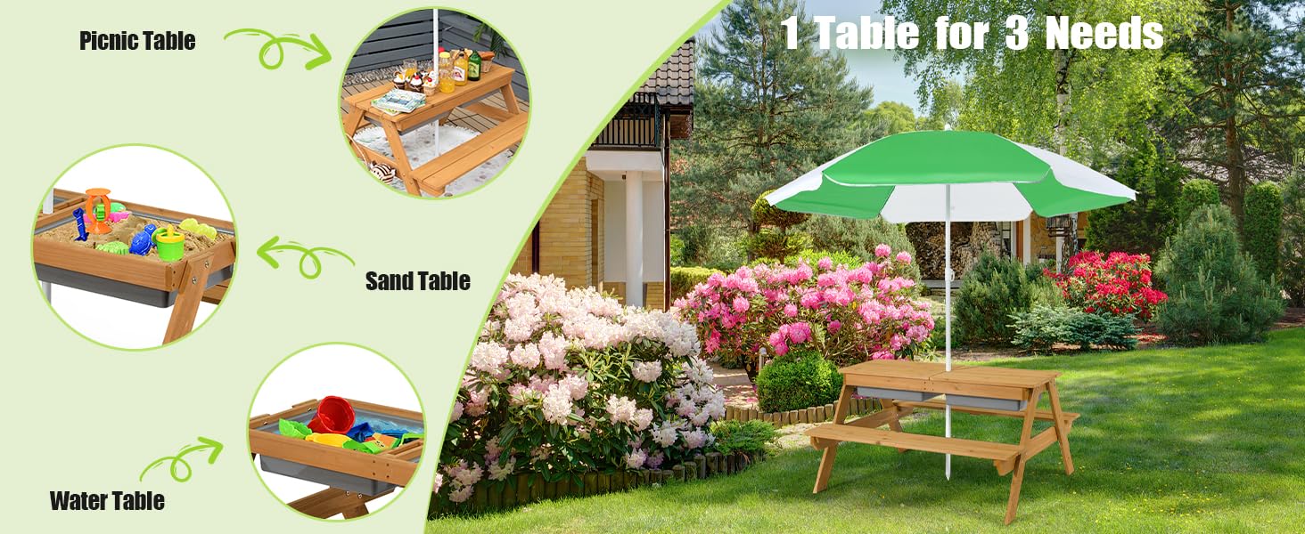 Costzon Kids Picnic Table w/Height Adjustable Umbrella,Indoor & Outdoor, Sand & Water Table for Garden, Backyard, Patio, dealsforyou Costzon Kids Picnic Table w/Height Adjustable Umbrella,Indoor & Outdoor, Sand & Water Table for Garden, Backyard, Patio, dealsforyou
