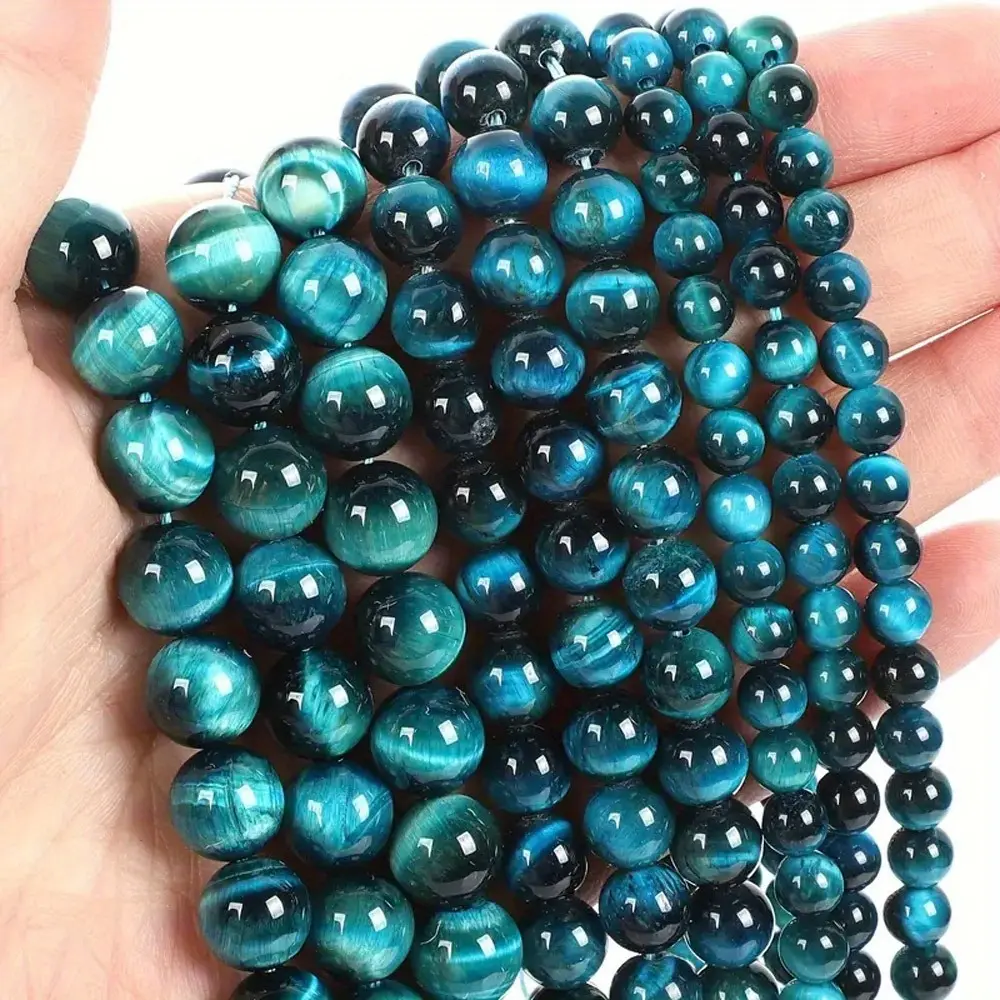 Blue Tiger Eye Round Loose Beads, Polished Crystal Gemstone for DIY Jewelry Making, 10mm (Approx. 36-38pcs), Tigers Eye, Natural Crystal