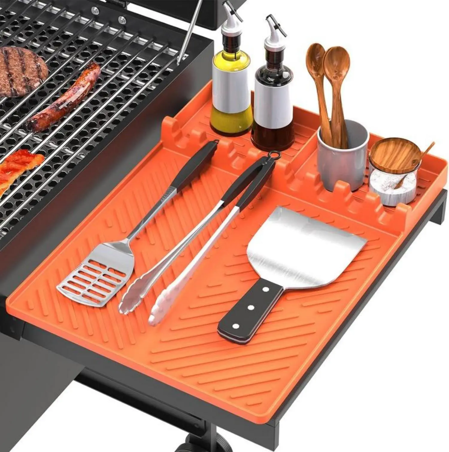 Silicone Grill Mat for Blackstone Grill - Kitchenware BBQ Barbecue Accessories with Built-in Drip Tray, Large Utensil Holder, Outdoor Home Counter Accessory, Ideal Father's Day Gift for Men